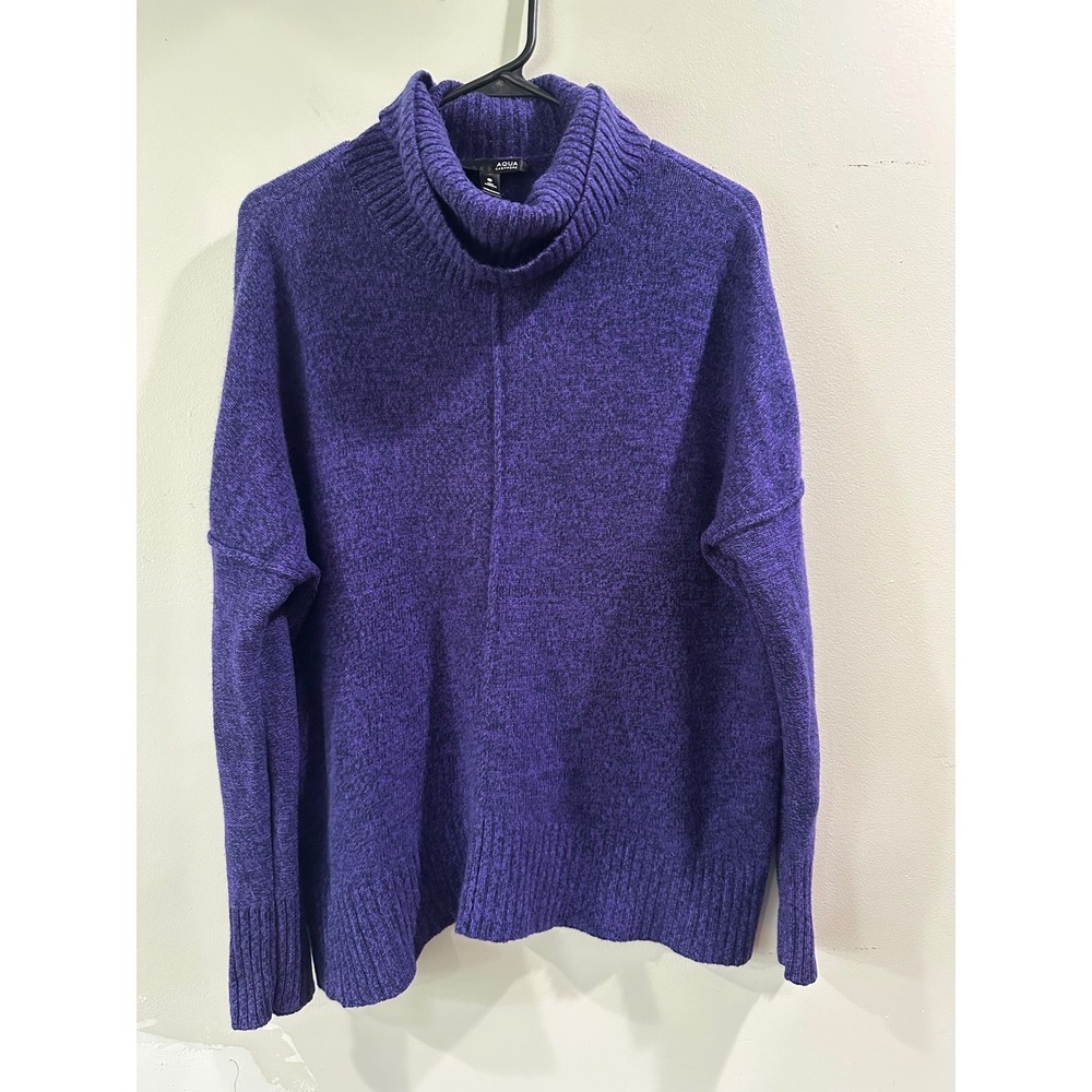 Aqua Cashmere Womens Purple Navy Marled Turtleneck Sweater 100% Cashmere Medium
